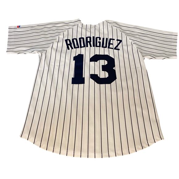 Russell Athletic NY Yankees pin striped Rodriguez short sleeve jersey SIZE L - Picture 5 of 5